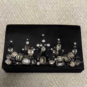 Prada Black Satin Clutch with Crystal Accents